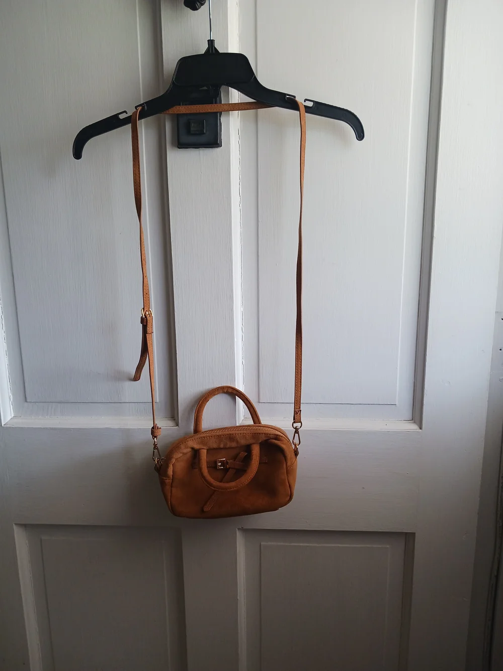 A New Day Mini Crossbody Bag with Top Handle Faux Suede Brown